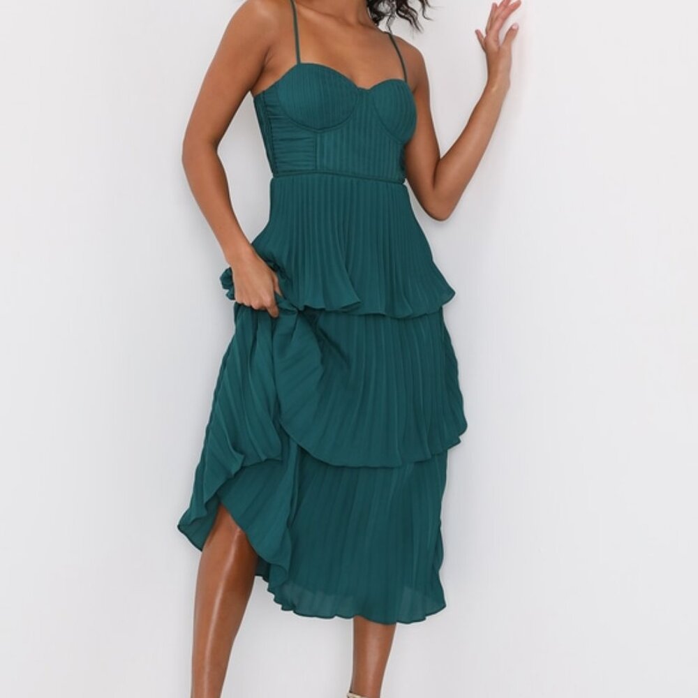 Lulu's Teal Pleated Midi Dress